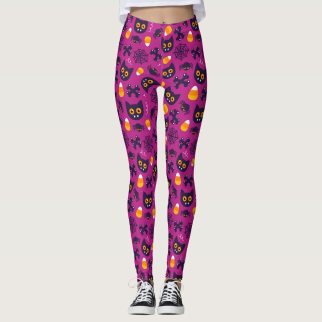 SPOOKY CATS OCH CANDY CORN HALLOWEEN LEGGINGS (Framsida)
