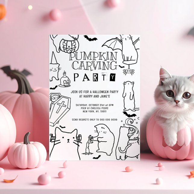 Spooky Cats: Pumpkin Carving Party Inbjudningar (Skapare uppladdad)