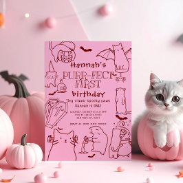 Spooky Cats tema Första Födelsedagsfesten Inbjudningar