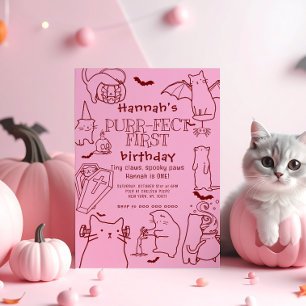 Spooky Cats tema Första Födelsedagsfesten Inbjudningar