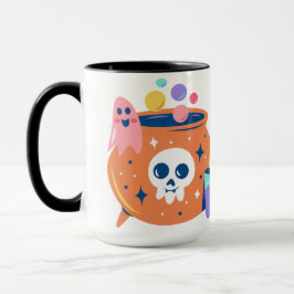 Spooky Cauldron Ghost Candle Halloween Art Design Mugg