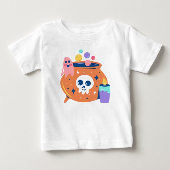 Spooky Cauldron Ghost Candle Halloween Art Design T Shirt (Framsida)