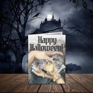 Spooky Cauldron Witch Halloween-kort Tack Kort