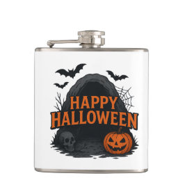 Spooky Cave Halloween GreetingVinyl Wrapped Flask Fickplunta