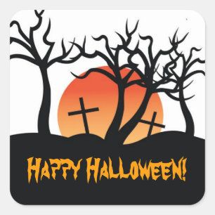 Spooky Cemetery Happy halloween Postage Frimärke Fyrkantigt Klistermärke