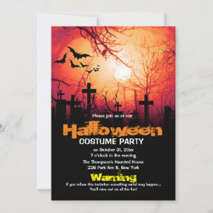 Spooky Cemetery Måne Fladdermus Halloween Costume Inbjudningar
