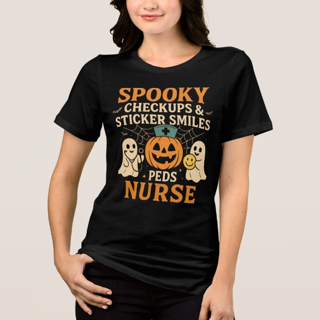 Spooky Checkups & Sticker Smiles Halloween T Shirt (Framsida)