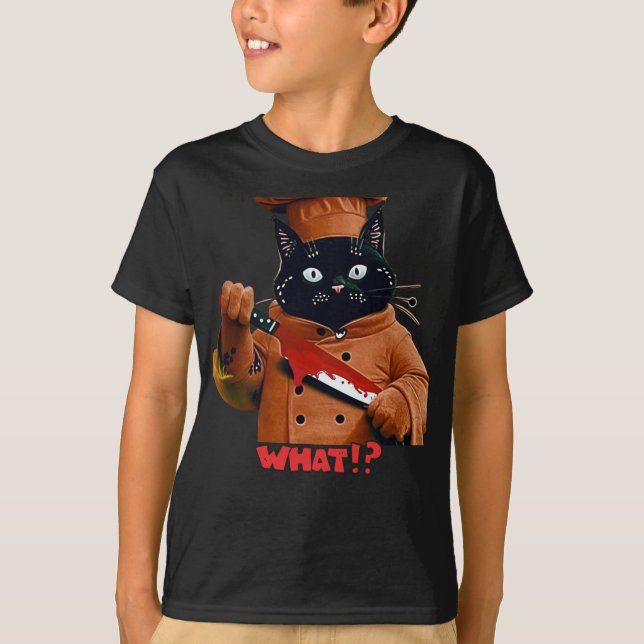 Spooky Chef Cat "Vad?" Halloween Kids' T-Shirt (Framsida)