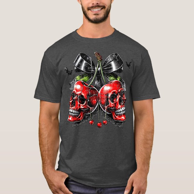 Spooky Cherry Halloween Bow T Shirt (Framsida)