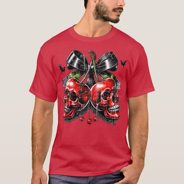 Spooky Cherry Halloween Bow T Shirt (Framsida)