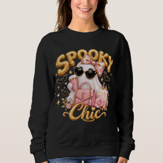 Spooky Chic Ghost Sweatshirt, Pink Halloween Crewn T Shirt