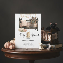 Spooky Chic Gothic Bat & Kitten Baby Girl Shower  Inbjudningar
