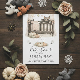 Spooky Chic Gothic Bat & Pumpkins Baby Shower Inbjudningar