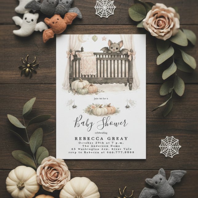Spooky Chic Gothic Bat & Pumpkins Baby Shower Inbjudningar (Skapare uppladdad)