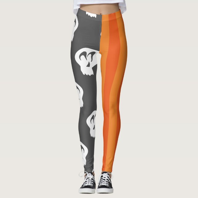 Spooky Chic Halloween Döskallar & Rand Leggings (Framsida)