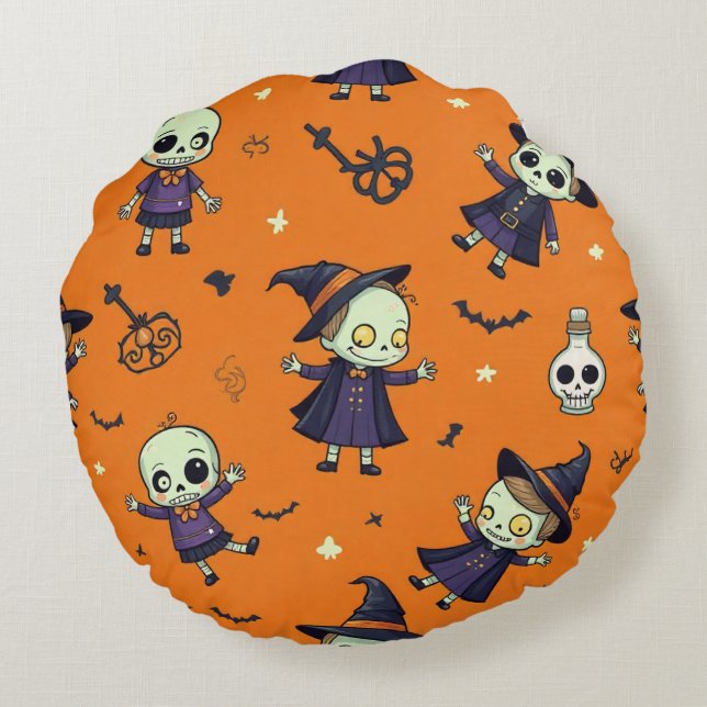 Spooky Chic Halloween Pillow - lättsinnigt framsyn Rund Kudde (Baksidan)