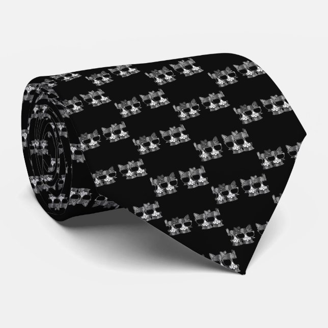 Spooky Chic Tie: Black & Grått Cats in Sunglass Slips (Rullad)