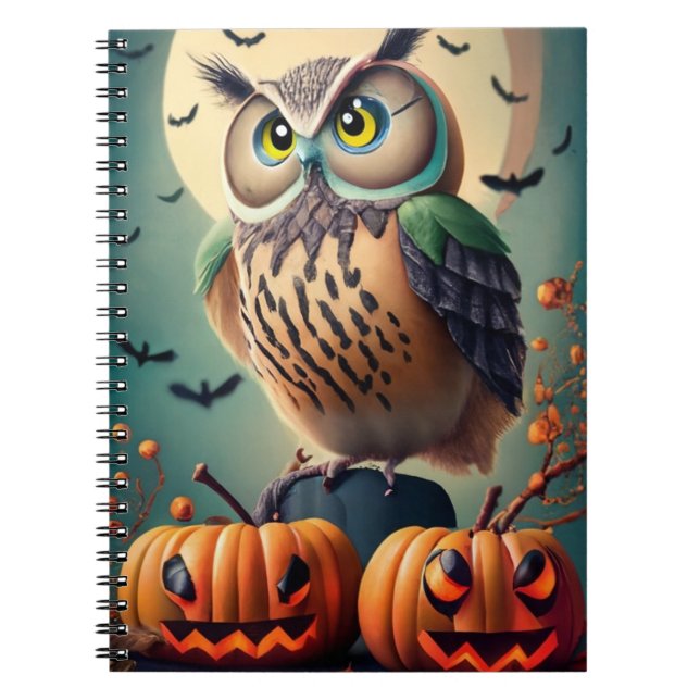Spooky Chic Uggla och Pumpkin Halloween bärbar dat Anteckningsbok (Framsidan)