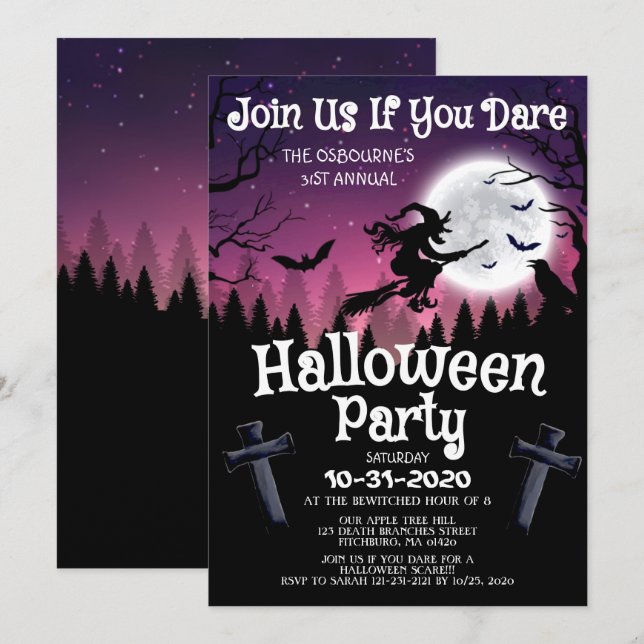 Spooky Chic Wicked Witch Halloween Costume Party Inbjudningar (Fram/baksida)