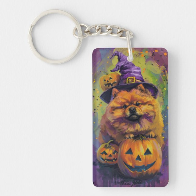 Spooky Chow Chow Hund Halloween Witch och Pumpkin (Framsidan)
