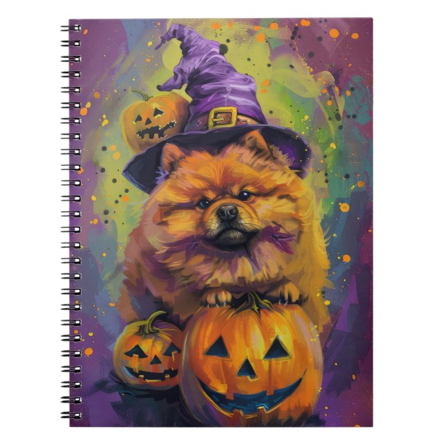 Spooky Chow Chow Hund Halloween Witch och Pumpkin Anteckningsbok (Framsidan)