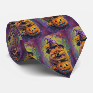 Spooky Chow Chow Hund Halloween Witch och Pumpkin Slips