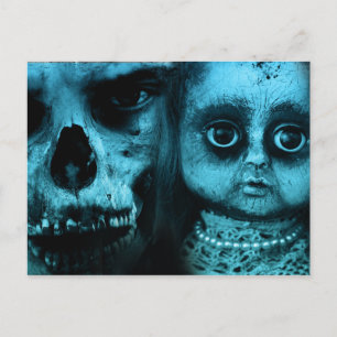 Spooky Clown and Doll Postcard Vykort