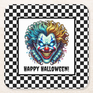 Spooky Clown Ansikte Halloween Papper Underlägg Kvadrat