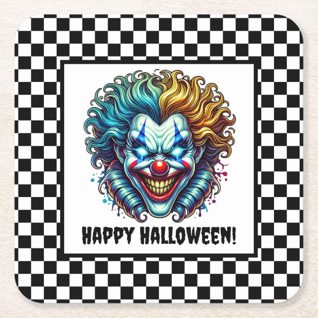 Spooky Clown Ansikte Halloween Papper Underlägg Kvadrat (Framsidan)