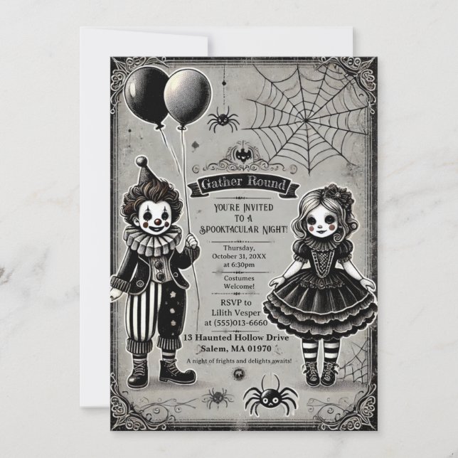 Spooky Clown & Doll Halloween Inbjudningar (Framsida)