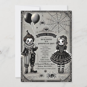 Spooky Clown & Doll Halloween Inbjudningar