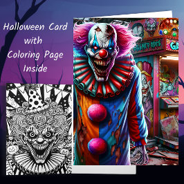 Spooky Clown Halloween and Coloring Page Kort