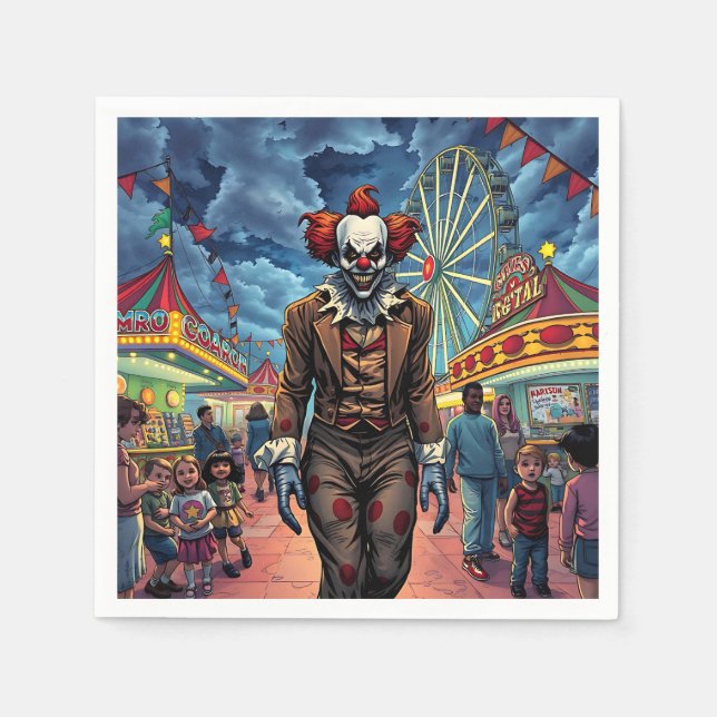 Spooky Clown i Carnival Tecknad Stil Pappersservett (Framsidan)