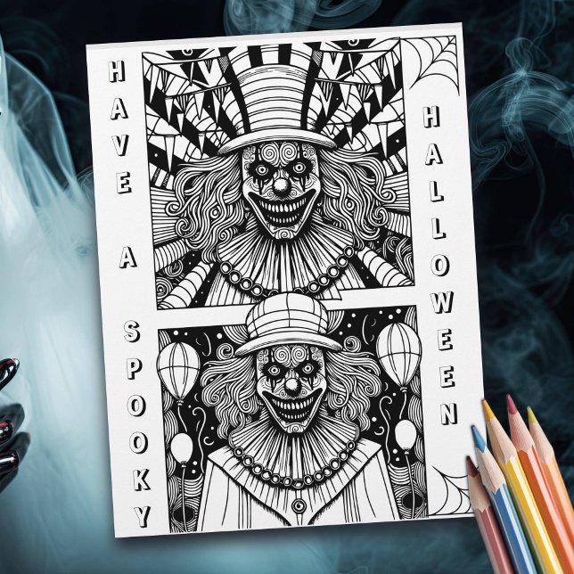 Spooky Clowns Halloween Coloring Page (Skapare uppladdad)