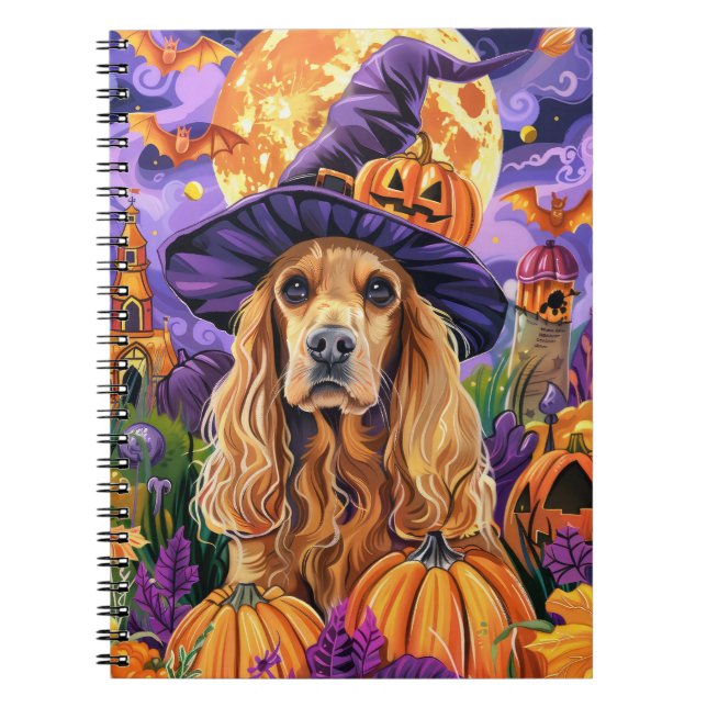 Spooky Cocker Spain Hund Halloween Witch Pumpkin Anteckningsbok (Framsidan)