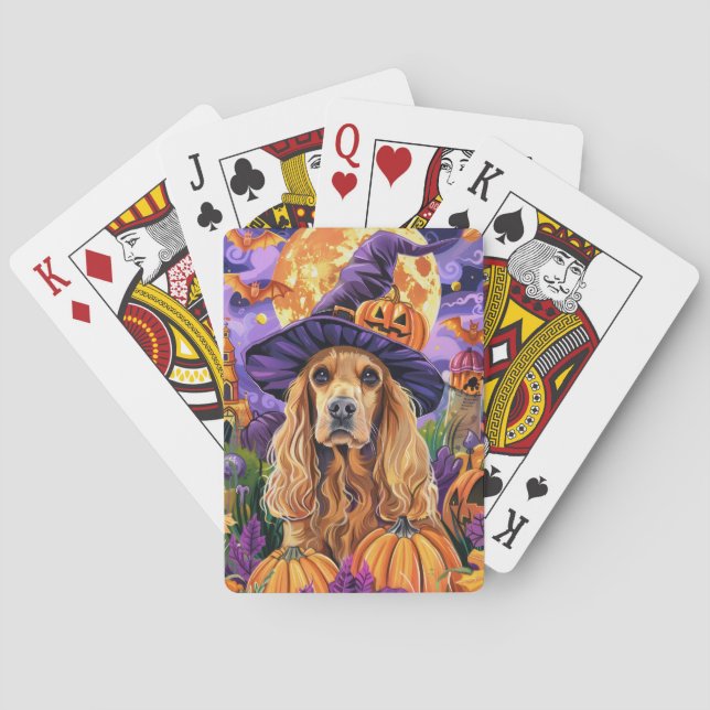 Spooky Cocker Spain Hund Halloween Witch Pumpkin Casinokort (Baksidan)