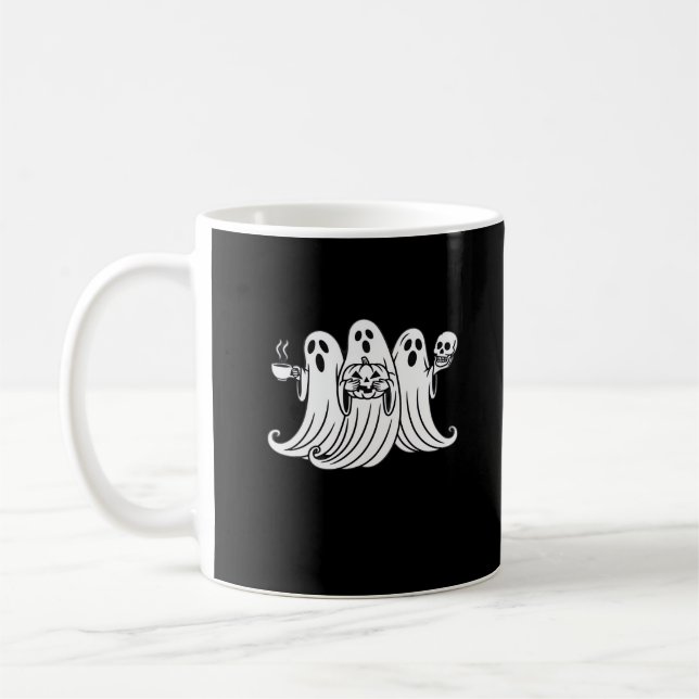 Spooky Coffee Sipping Pumpkin Holding Kaffemugg (Vänster)