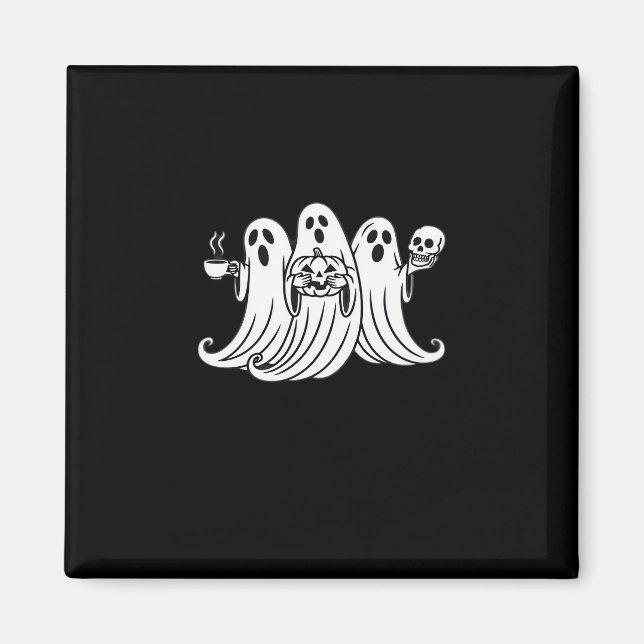 Spooky Coffee Sipping Pumpkin Holding Magnet (Framsidan)