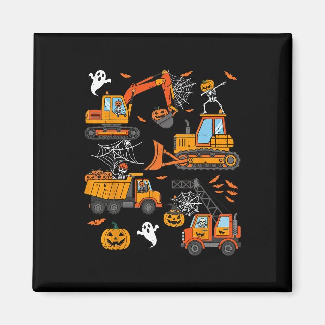 Spooky Construction Lastbilar Småbarn Boys Hallowe Magnet (Framsidan)