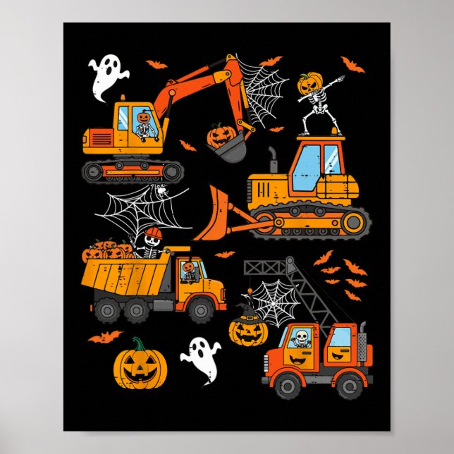 Spooky Construction Lastbilar Småbarn Boys Hallowe Poster (Framsidan)