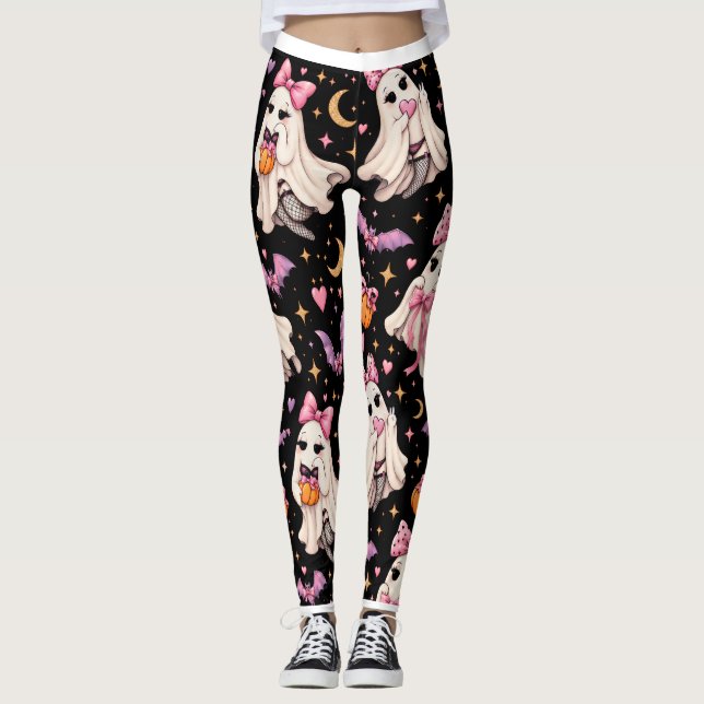 Spooky Coquette Ghost Halloween Leggings (Framsida)
