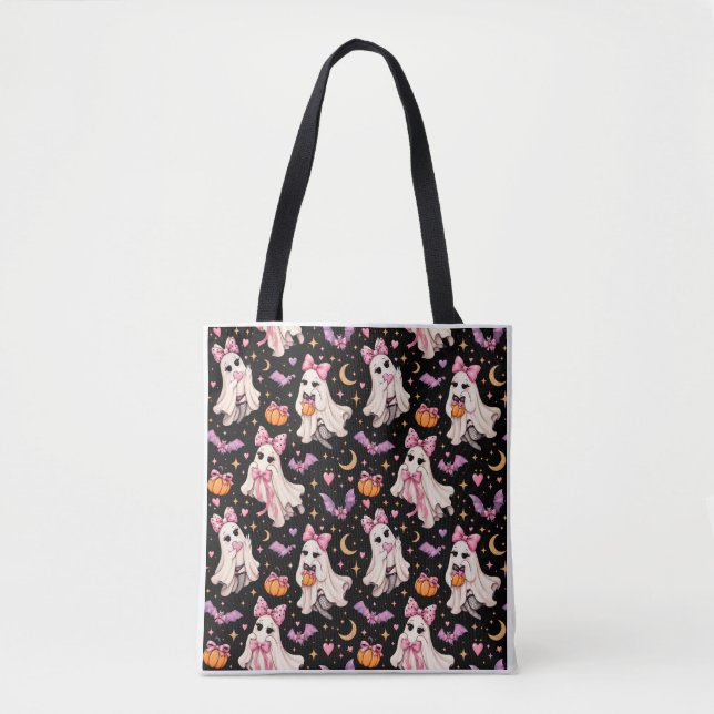 Spooky Coquette Ghost Halloween Tote Bag Tygkasse (Framsida)