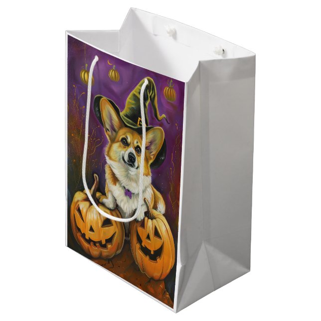 Spooky Corgi Hund Halloween Witch Pumpkin (Framsidan Vinklad)
