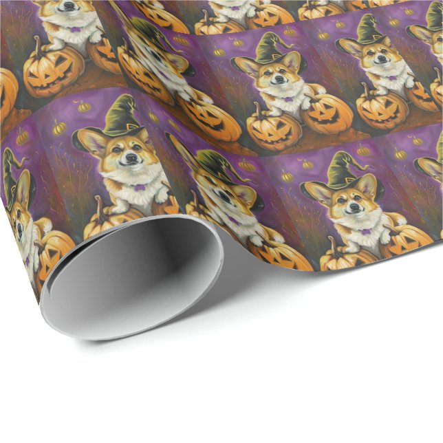 Spooky Corgi Hund Halloween Witch Pumpkin Presentpapper (Rullad Hörn)