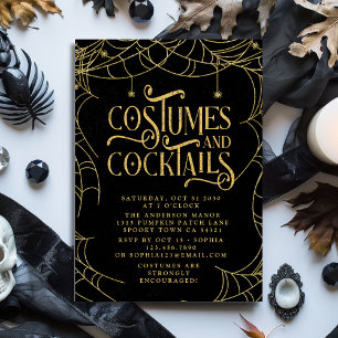 Spooky Costumes and Cocktails Webben Vuxen Hallowe Inbjudningar