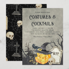 Spooky Costumes och Cocktails Halloween fest Inbjudningar