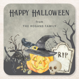 Spooky Costumes och Cocktails Halloween Underlägg Papper Kvadrat