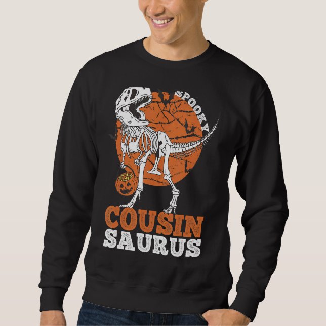 Spooky Cousin Saurus Dinosaur Skeleton rex Pumpkin Lång Ärmad Tröja (Framsida)