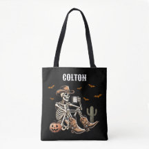 Spooky Cowboy Skeleton Bus eller godis Bag