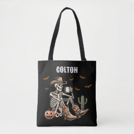 Spooky Cowboy Skeleton Bus eller godis Bag Tygkasse
